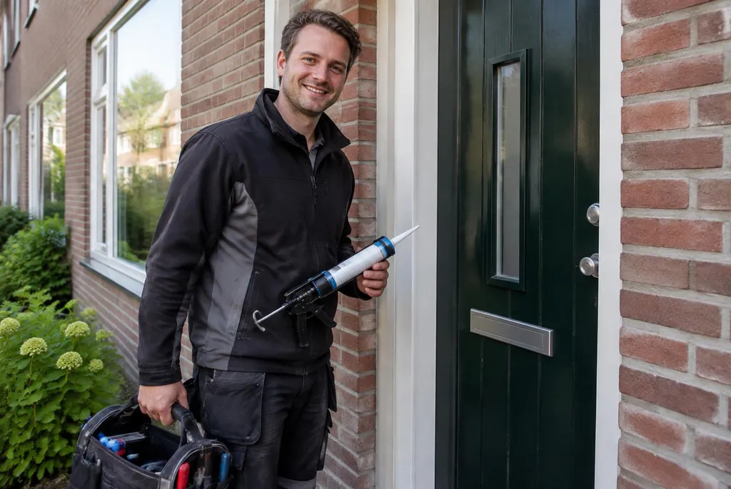 Vakman van Kitbedrijf Capelle aan den IJssel bij de voordeur van een woning